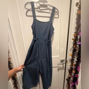 Denim Jumpsuit with Tie Straps